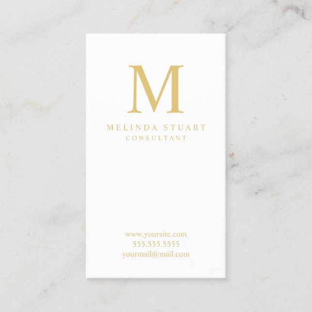 Weiß und Goldelegantes Monogramm Visitenkarte (Vorderseite)