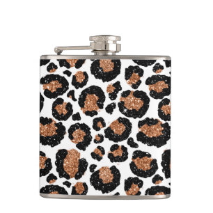 Weiß und Goldfolien-Gepard - Leopard-Muster Flachmann