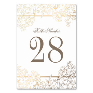 Weiß und GoldVintage Blumen-Rahmen-Hochzeit Tischnummer