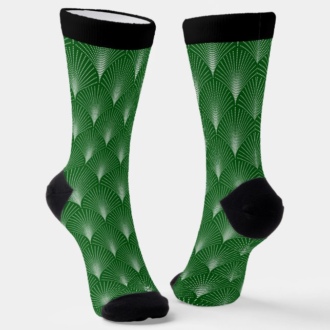 Weiß und grün Art Deco Muster 3 Socken (Gewinkelt)