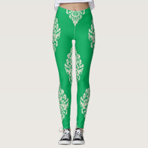 Weiß und grün gestreifte Leggings, weiß und grün