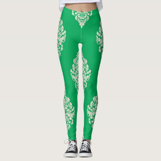 Weiß und grün gestreifte Leggings, weiß und grün Leggings