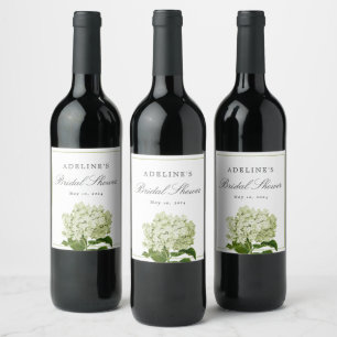Weiß und grün Hydrangea Elegantes Brautparty Weinetikett