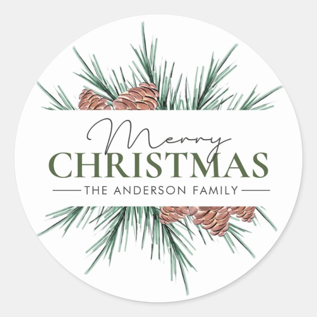 Weiß und Grün Minimalistisch Runder Aufkleber (Vorderseite)