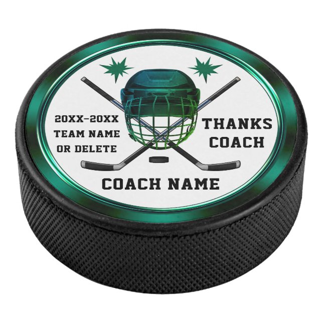 Weiß und grün, Personalisiert COACH, Hockey Pucks (3/4)