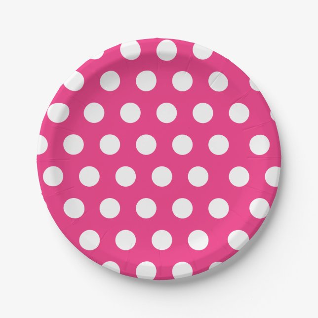 Weiß und heiß rosa Mittelgroße Polka Dot Chic Pappteller (Vorderseite)