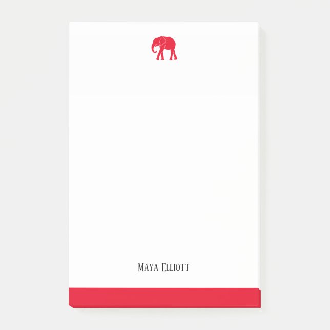 Weiß und hell Rot Elefant & Grenze, Name Post-it Klebezettel (Vorderseite)