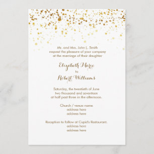 Weiß und Imitat-GoldGlitzer Einladung