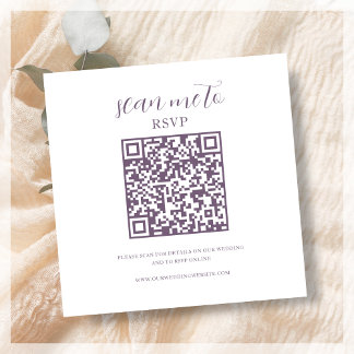 Weiß und Lila | RSVP QR Code für Hochzeiten Begleitkarte