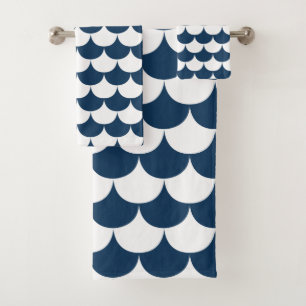 Weiß-und Marine-Blau-Kamm-Muschel Badhandtuch Set