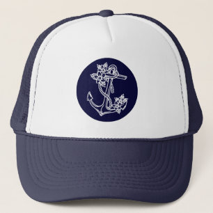 Weiß- und marineblaue florale nautische Boot Anker Truckerkappe