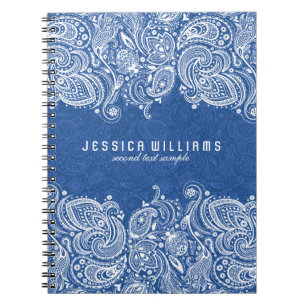 Weiß und marineblaue florale Paisley-Spitze Notizblock