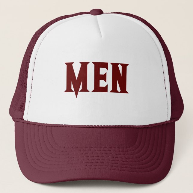 Weiß und Maroon Farbe MEN BOY MEN Text Truckerkappe (Vorderseite)