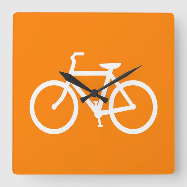 Weiß und Orange Bike Quadratische Wanduhr (Vorderseite)