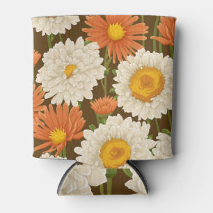 Weiß und Orange: Blumenmuster Dosenkühler
