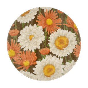 Weiß und Orange: Blumenmuster Schneidebrett
