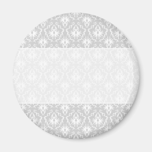 Weiß und Pastellgrau Damask Design. Magnet (Vorne)
