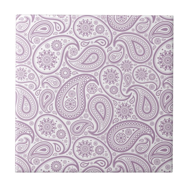 Weiß und Plum Lila Vintag Paisley Fliese (Vorderseite)