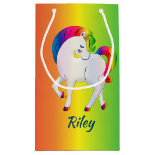 Weiß und Regenbogen Einhorn auf farbenfroh Kleine Geschenktüte