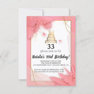 weiß und rosa 33. Geburtstag Einladung
