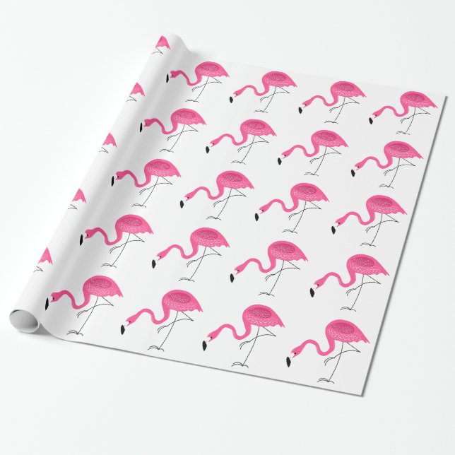 Weiß und rosa Flamingos Muster Geschenkpapier (Ungerollt)