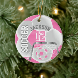 Weiß und rosa personalisieren Fußball ⚽ Ball Keramik Ornament