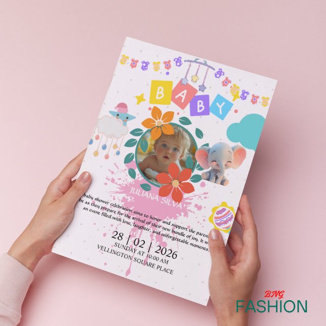 Weiß und rosa Wasserfarbe Minima Klassische Babydu Einladung (Von Creator hochgeladen)