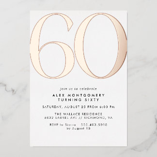 Weiß und Rose Gold | Einfaches Glam 60. Geburtstag Folieneinladung