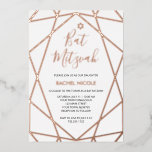 Weiß und Rose Gold Geometric | Bat Mitzvah Folieneinladung<br><div class="desc">Diese stilvollen Einladungen von Bat Mitzvah sind mit einer Rose-Goldfolie versehen,  die geometrisch auf einem weißen Hintergrund mit einer modernen schwarzen Typografie aussieht.</div>
