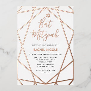 Weiß und Rose Gold Geometric   Bat Mitzvah Folieneinladung