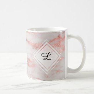 Weiß-und Rosen-Goldmarmor-Monogramm-Initiale Kaffeetasse