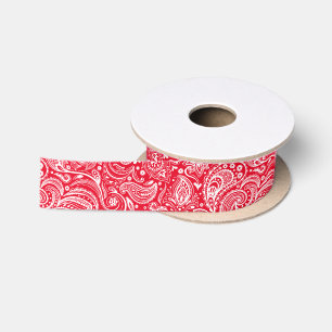 Weiß und Rot Floral Paisley Satinband