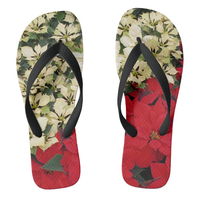 Weiß und rot Poinsettias I Holiday Floral Flip Flops (Fußbett)