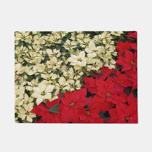 Weiß und rot Poinsettias I Holiday Floral Fußmatte (Vorderseite)