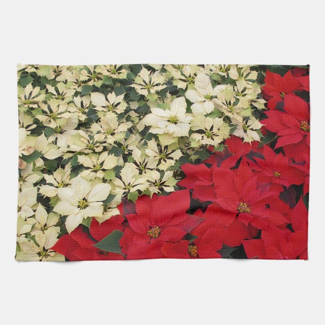 Weiß und rot Poinsettias I Holiday Floral Handtuch (Horizontal)