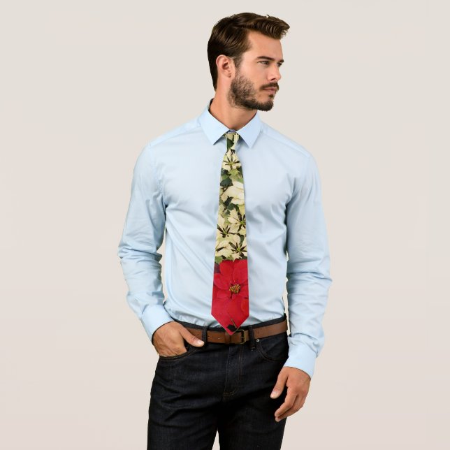 Weiß und rot Poinsettias I Holiday Floral Krawatte (Beispiel)