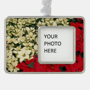 Weiß und rot Poinsettias I Holiday Floral Rahmen-Ornament Silber