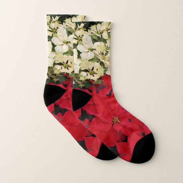 Weiß und rot Poinsettias I Holiday Floral Socken (Paar)