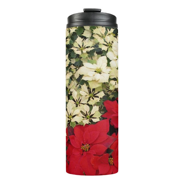 Weiß und rot Poinsettias I Holiday Floral Thermosbecher (Vorderseite)