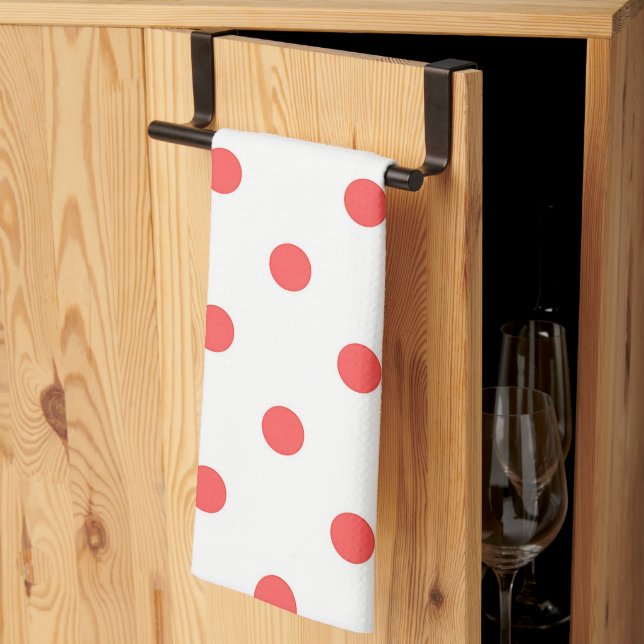 Weiß und Rot Polka Dot Küchentücher (Drittel gefaltet)