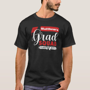 Weiß und Rot-Text Männchen's Black Grad Squad T T-Shirt