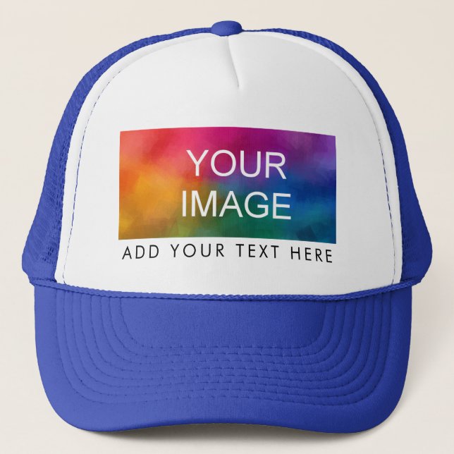 Weiß und Royal Blue Elegant Moderne Frauen Männer Truckerkappe (Vorderseite)