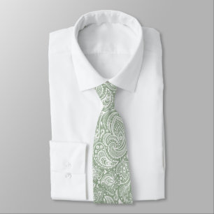 Weiß und Sage Green Floral Paisley Muster Krawatte