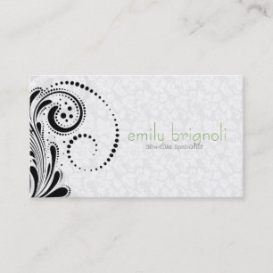 Weiß und schwarz eleganter Blumenwirbel Visitenkarte