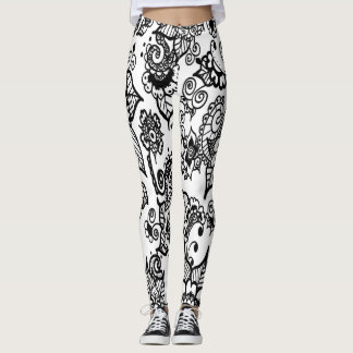 Weiß und Schwarz Henna Blume Leggings