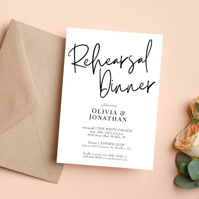 Weiß und Schwarz Hochzeit Probe Dinner Einladung (Von Creator hochgeladen)