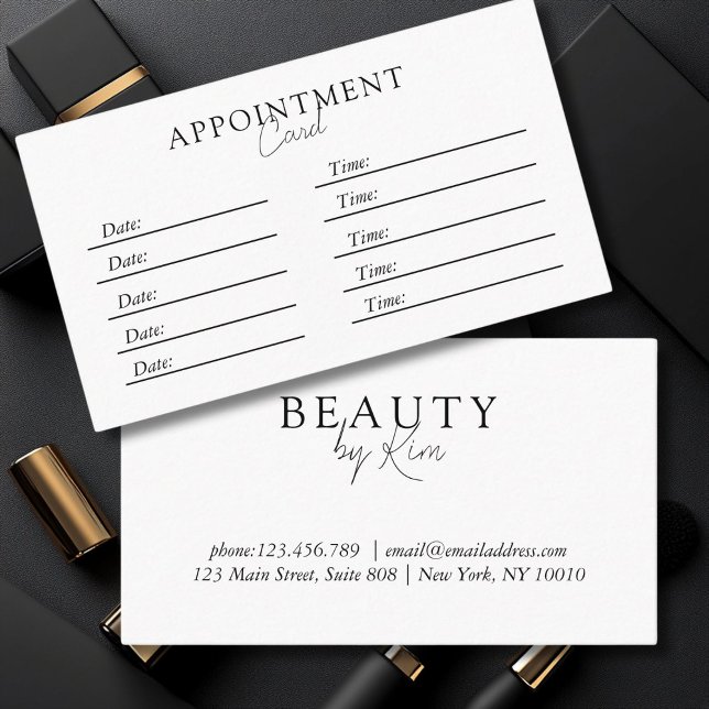 Weiß und Schwarz, Minimal, elegant, Salon Terminkarte (Modern, simple, salon Appointment Card, White & Black. )