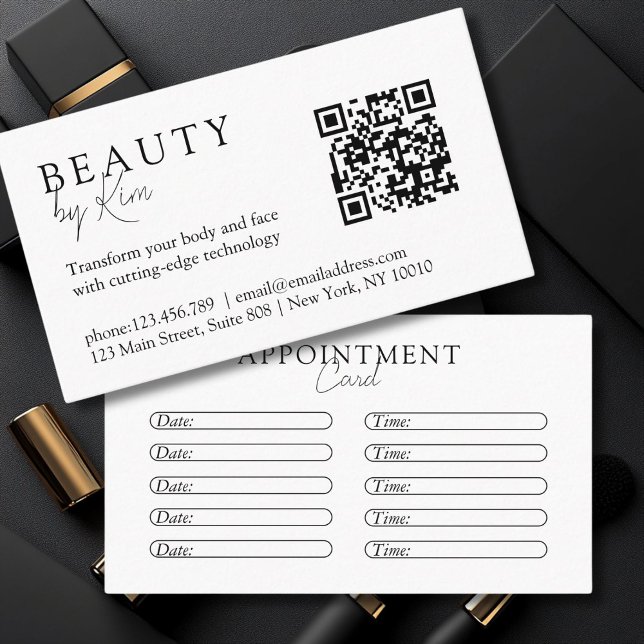 Weiß und Schwarz, Minimal, elegant, Salon Terminkarte (White & Black, Minimal, Elegant, Salon Appointment Card)