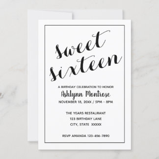 Weiß und Schwarz Minimalistisch süß 16 Einladung