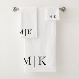 Weiß und Schwarz | Modernes Monogramm Badhandtuch Set